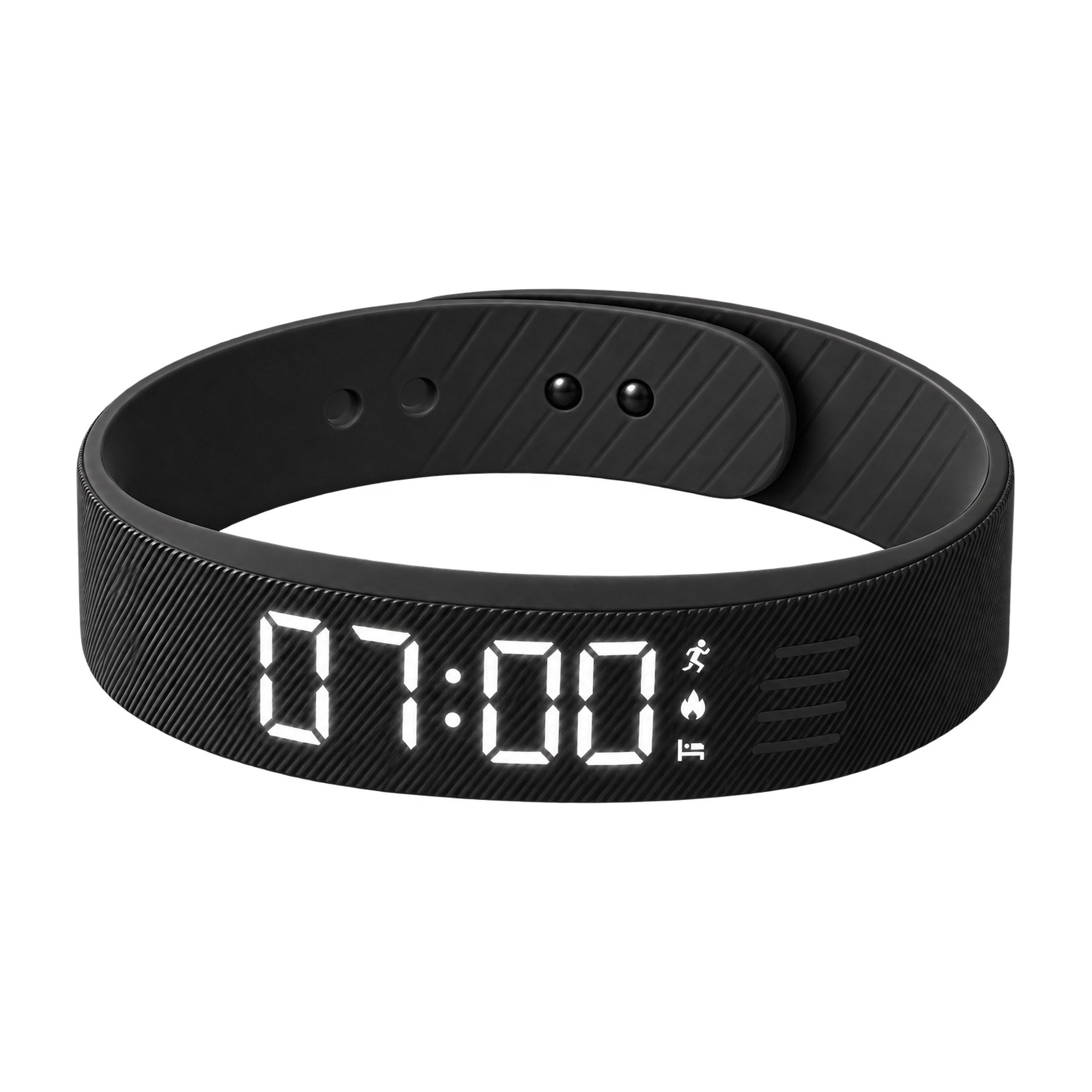 Aubéa Pulse silent vibrating alarm bracelet in black, LED display showing 07:00
